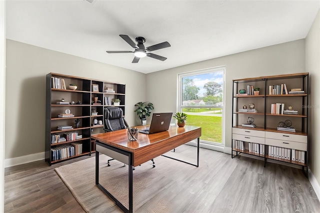 7607 New York Ave, Hudson, FL 34667 - home office featuring ceiling fan and wood finished floors