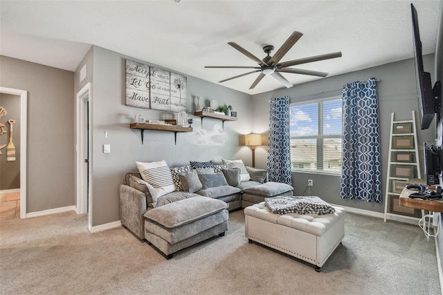 33678 Jasper Stone Dr, Wesley Chapel, FL 33543 - carpeted living area featuring ceiling fan and baseboards