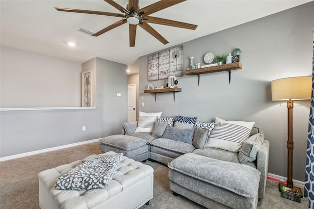 33678 Jasper Stone Dr, Wesley Chapel, FL 33543 - carpeted living room featuring ceiling fan and baseboards