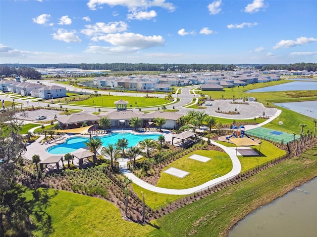 33678 Jasper Stone Dr, Wesley Chapel, FL 33543 - aerial view of a pool area and a nearby body of water