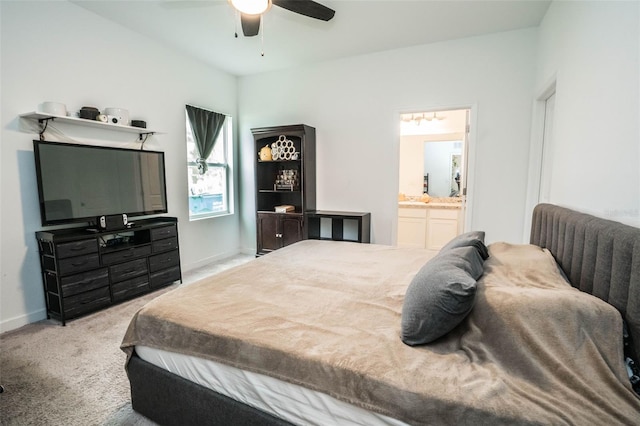 35210 Daisy Meadow Loop, Zephyrhills, FL 33541 - bedroom featuring carpet, a ceiling fan, and connected bathroom