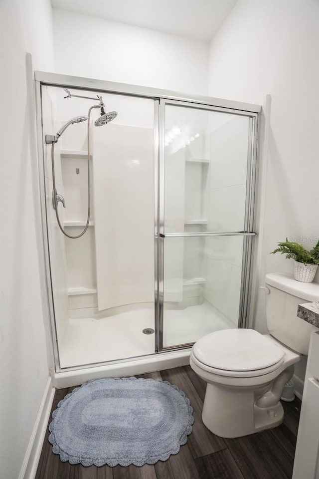 35210 Daisy Meadow Loop, Zephyrhills, FL 33541 - bathroom featuring wood finished floors and a stall shower