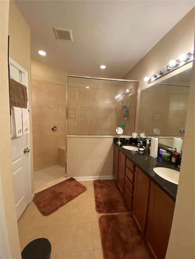 11439 Cambray Creek Loop, Riverview, FL 33579 - full bathroom featuring walk in shower, tile patterned flooring, double vanity, and recessed lighting