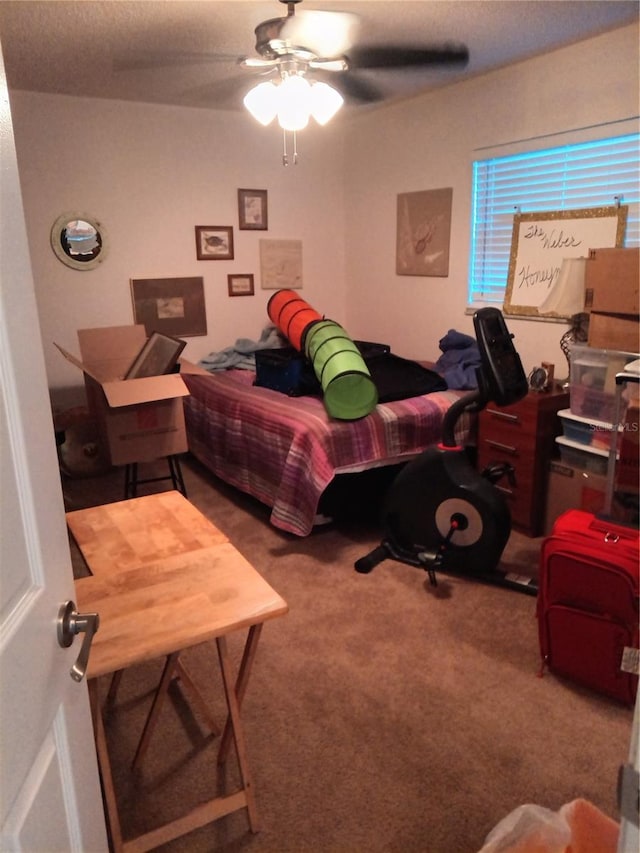 7307 Windsor Mill Rd, Hudson, FL 34667 - bedroom with carpet, ceiling fan, and a textured ceiling
