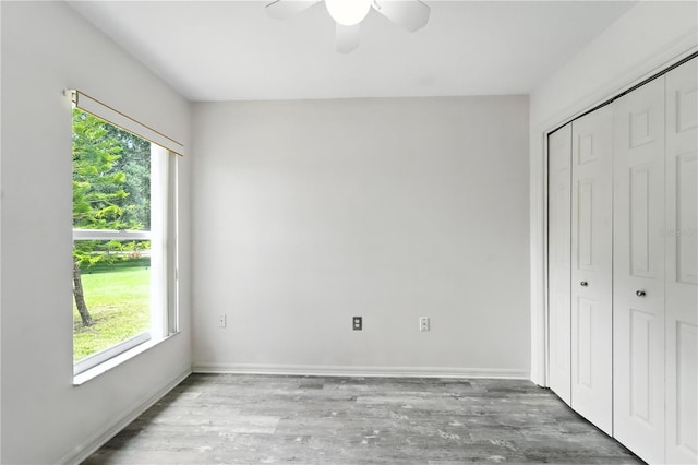 1725 Bondurant Way, Brandon, FL 33511 - unfurnished bedroom featuring multiple windows, a closet, wood finished floors, and ceiling fan