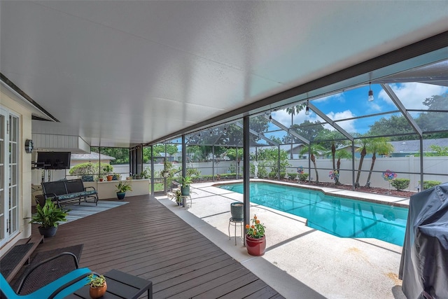 617 Valley Hill Dr, Brandon, FL 33510 - view of pool featuring a patio area, a fenced backyard, grilling area, and glass enclosure