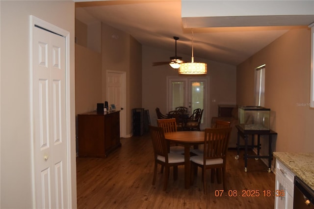 3600 Raintree Ter, Lakeland, FL 33803 - dining room with vaulted ceiling, ceiling fan, and wood finished floors