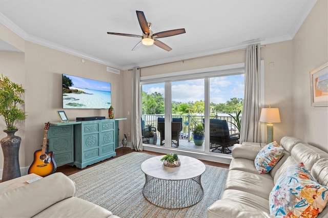 200 Main St Unit 204, Dunedin, FL 34698 - living room with ceiling fan, wood finished floors, and ornamental molding