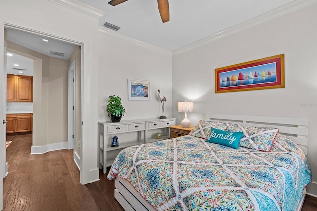 200 Main St Unit 204, Dunedin, FL 34698 - bedroom featuring dark wood-style floors, crown molding, recessed lighting, and ceiling fan