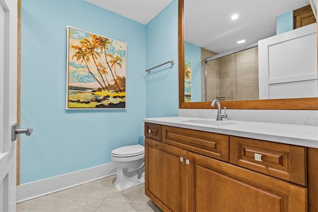 200 Main St Unit 204, Dunedin, FL 34698 - full bath with vanity, a shower with door, tile patterned floors, and recessed lighting