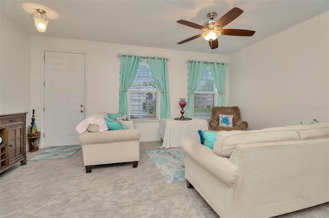 11240 Merganser Way, New Port Richey, FL 34654 - living area featuring a ceiling fan