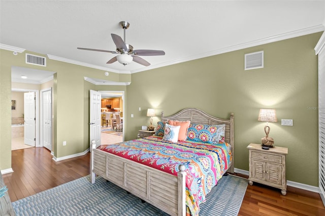 3805 Gulf Blvd Unit 401, St Pete Beach, FL 33706 - bedroom with wood-type flooring, ornamental molding, and ceiling fan