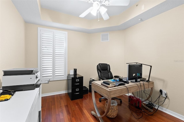 3805 Gulf Blvd Unit 401, St Pete Beach, FL 33706 - home office with a ceiling fan and dark wood-type flooring