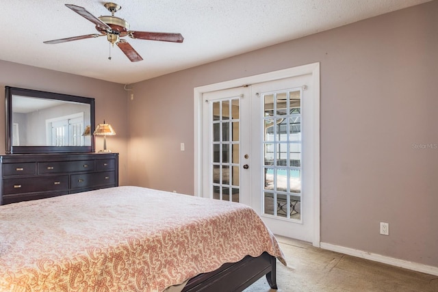 2421 Eagle Chase Dr, Palm Harbor, FL 34683 - bedroom featuring light colored carpet, access to exterior, french doors, and a ceiling fan