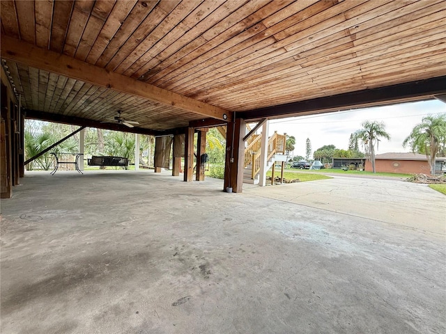 9501 Alice Ln, Riverview, FL 33578 - view of patio / terrace featuring ceiling fan and stairway