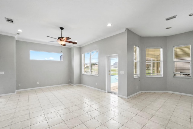 11810 Holly Creek Dr, Riverview, FL 33569 - unfurnished room with ornamental molding, ceiling fan, recessed lighting, and light tile patterned floors