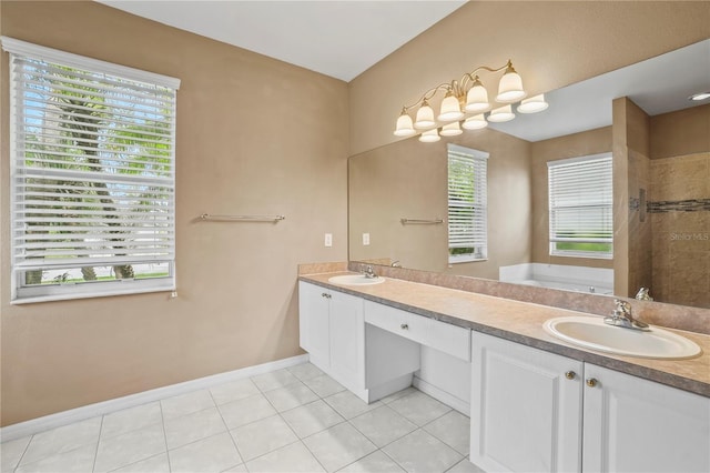 11810 Holly Creek Dr, Riverview, FL 33569 - full bathroom featuring double vanity, a tile shower, a bath, and plenty of natural light