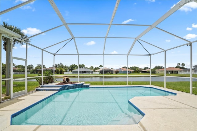 11810 Holly Creek Dr, Riverview, FL 33569 - swimming pool featuring a water view, glass enclosure, and a patio area