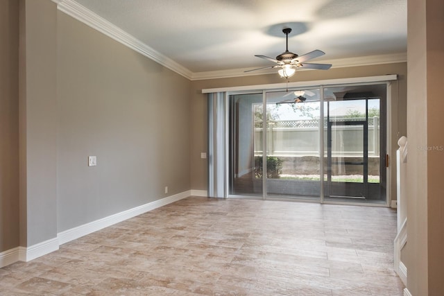 3298 Covered Bridge Dr W, Dunedin, FL 34698 - unfurnished room with a ceiling fan, ornamental molding, and light wood-style flooring