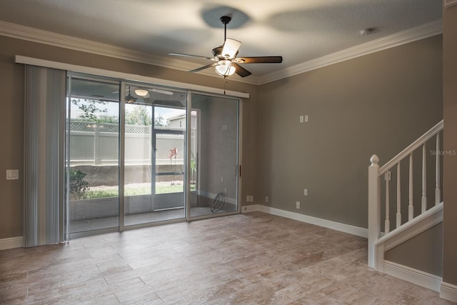 3298 Covered Bridge Dr W, Dunedin, FL 34698 - unfurnished room with ceiling fan, wood finished floors, ornamental molding, and a smoke detector