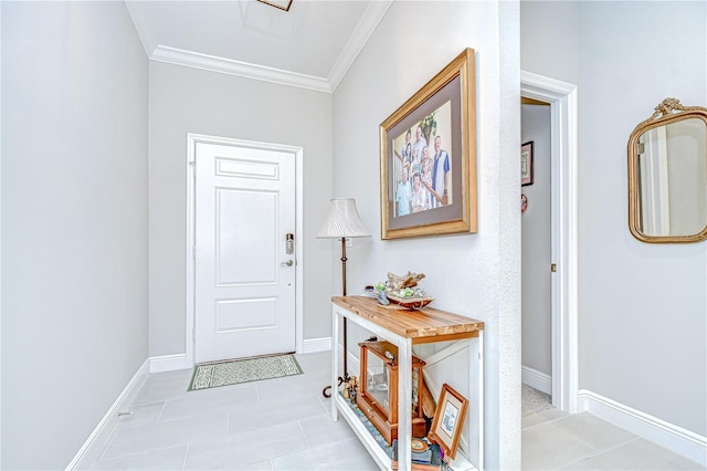 13621 Circa Crossing Dr, Lithia, FL 33547 - entryway with ornamental molding and light tile patterned flooring