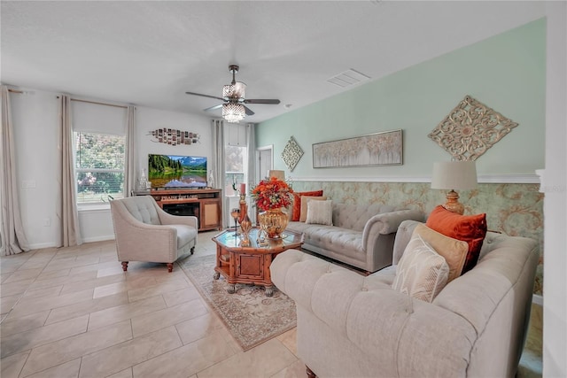289 Siesta Vista Ct, Davenport, FL 33896 - living room featuring a ceiling fan and light tile patterned flooring