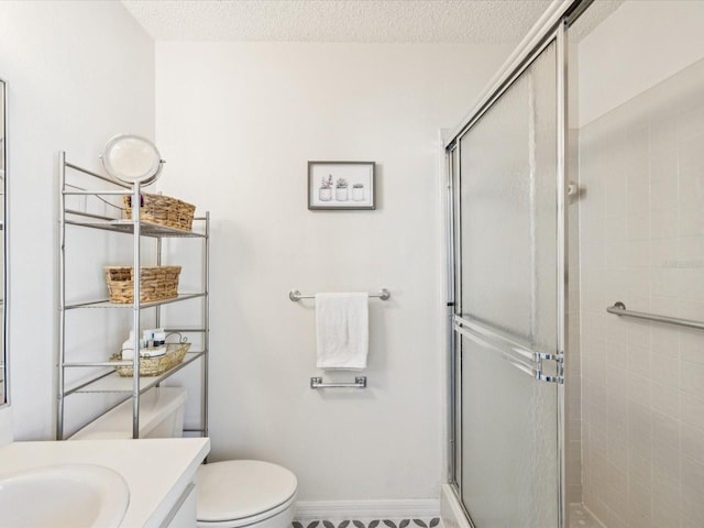 4220 Revere Cir, New Port Richey, FL 34653 - full bath featuring vanity, a stall shower, and a textured ceiling