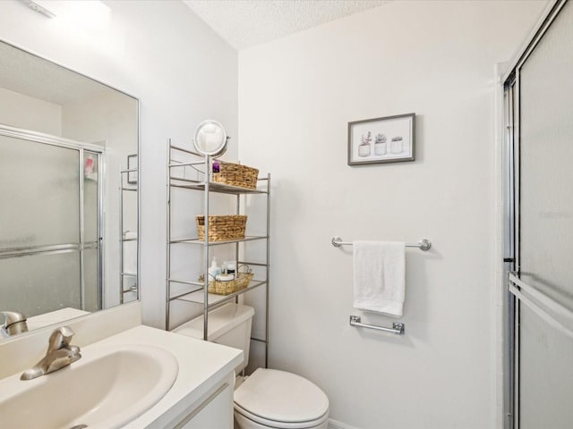 4220 Revere Cir, New Port Richey, FL 34653 - bathroom featuring vanity, a shower stall, and a textured ceiling