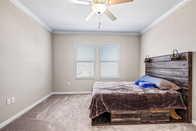 31945 Blue Passing Loop, Wesley Chapel, FL 33545 - carpeted bedroom with crown molding, a textured ceiling, and ceiling fan