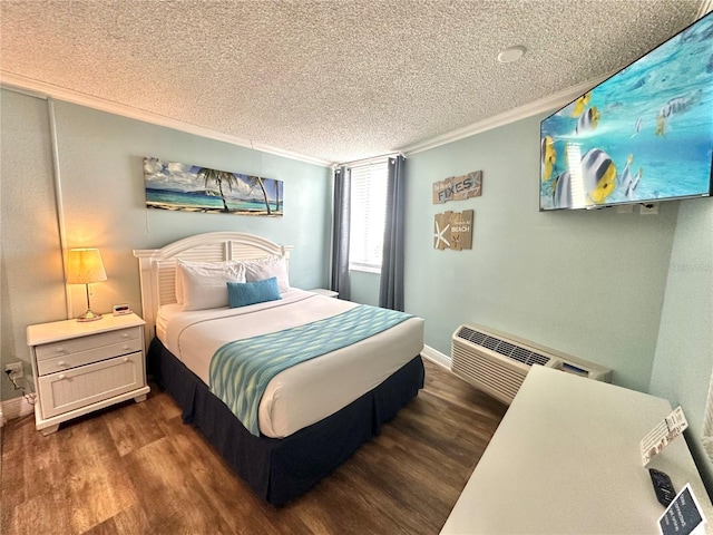 445 S Gulfview Blvd Unit 421, Clearwater Beach, FL 33767 - bedroom featuring dark wood-style flooring, ornamental molding, and a textured ceiling