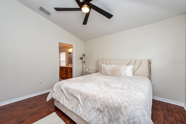 7001 Interbay Blvd Unit 121, Tampa, FL 33616 - bedroom with wood finished floors, lofted ceiling, ceiling fan, and connected bathroom