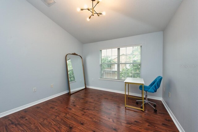 7001 Interbay Blvd Unit 121, Tampa, FL 33616 - office with vaulted ceiling, a chandelier, and wood finished floors