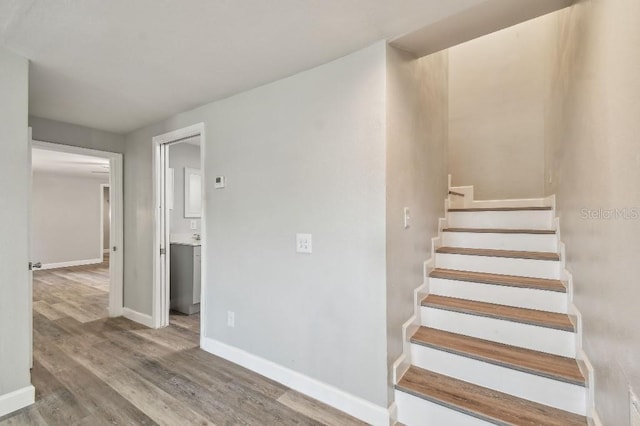 38323 11th Ave, Zephyrhills, FL 33542 - staircase with wood finished floors and baseboards