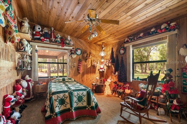 935 Ranch Rd, Tarpon Springs, FL 34688 - bedroom featuring wood walls, carpet flooring, and wood ceiling