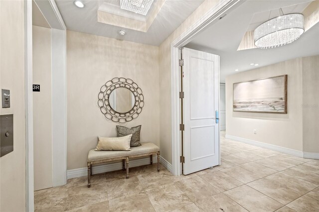 400 Beach Dr NE Unit 2301, Saint Petersburg, FL 33701 - hallway featuring a skylight, recessed lighting, and light tile patterned floors