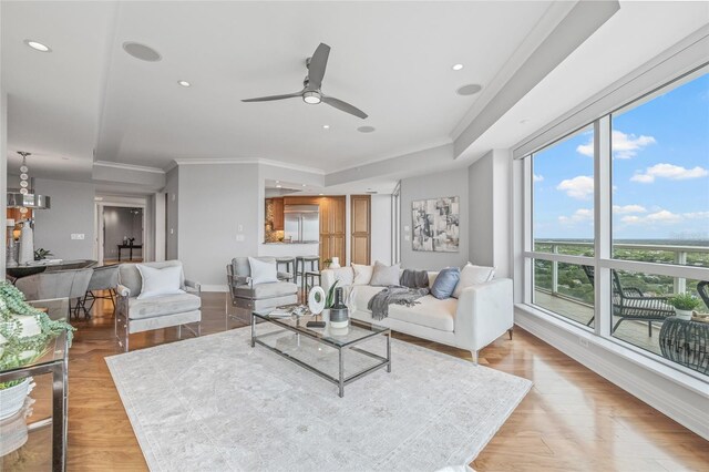 400 Beach Dr NE Unit 2301, Saint Petersburg, FL 33701 - living area featuring ceiling fan, crown molding, and recessed lighting