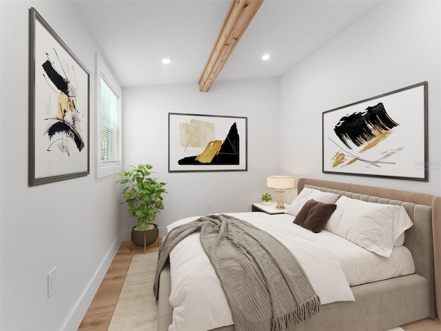 960 65th St S, Saint Petersburg, FL 33707 - bedroom with light wood-style floors, recessed lighting, and beamed ceiling