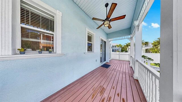 6545 Simone Shores Cir, Apollo Beach, FL 33572 - wooden deck with a ceiling fan