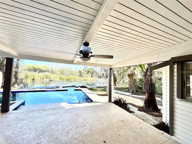 17017 Paula Ln, Lutz, FL 33558 - outdoor pool featuring a patio and ceiling fan