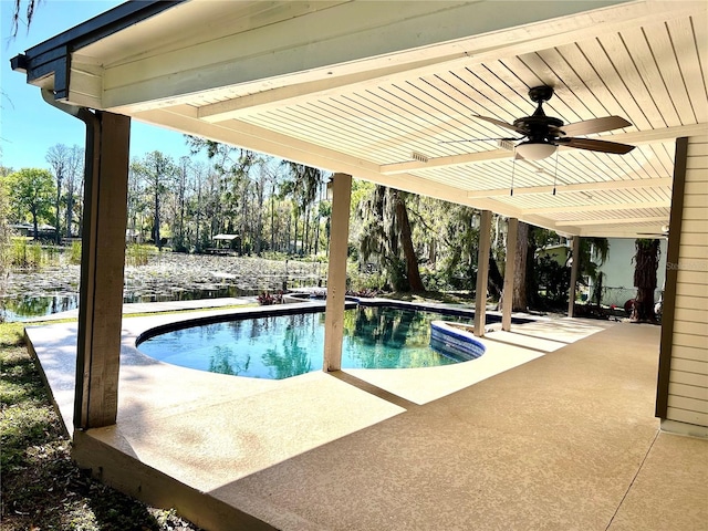 17017 Paula Ln, Lutz, FL 33558 - swimming pool featuring a ceiling fan and a patio area