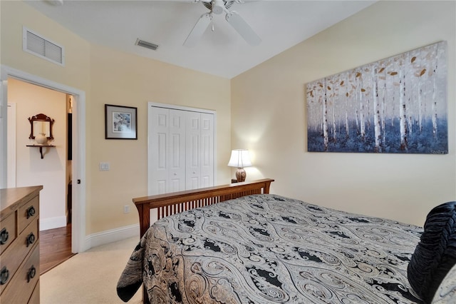 5642 Simonton St, Bradenton, FL 34203 - bedroom with a closet, light colored carpet, and ceiling fan