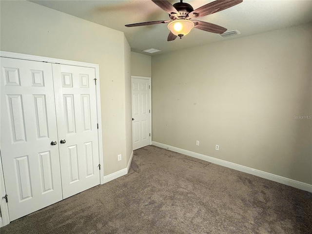 7508 Sea Lilly Ct, Apollo Beach, FL 33572 - unfurnished bedroom with carpet floors, a closet, and a ceiling fan