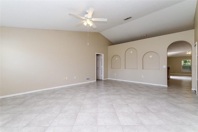 13190 Drysdale St, Spring Hill, FL 34609 - unfurnished room with ceiling fan, arched walkways, and lofted ceiling
