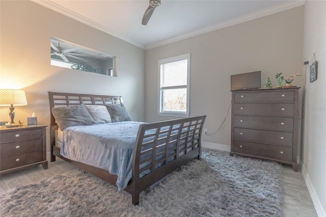 9016 Falcon Ct, Venice, FL 34293 - bedroom featuring crown molding, wood finished floors, and a ceiling fan