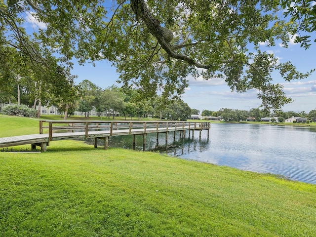 5110 Lake Valencia Blvd E, Palm Harbor, FL 34684 - dock area featuring a water view and a lawn