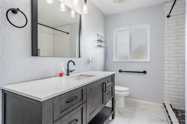 1328 Glenview Ln, Lakeland, FL 33813 - full bath with vanity, tiled shower, marble look tiles, and a textured wall