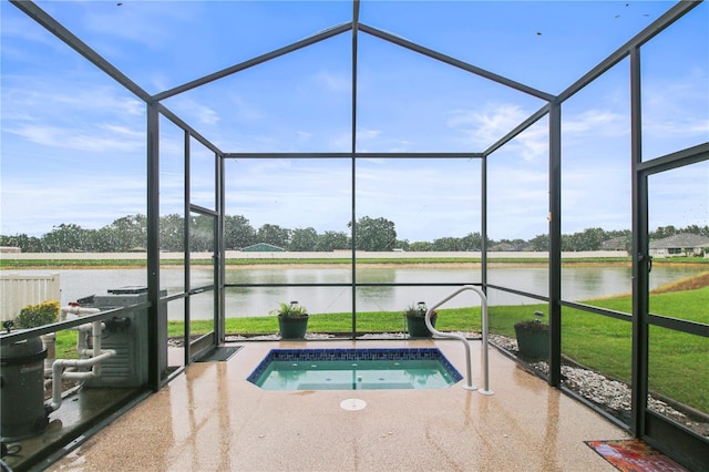 2802 Devonoak Blvd, Land O Lakes, FL 34638 - view of swimming pool with a water view, a lanai, and a patio