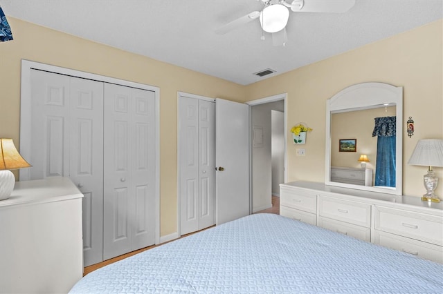 630 Windrush Bay Dr Unit 630, Tarpon Springs, FL 34689 - bedroom featuring multiple closets, ceiling fan, and wood finished floors