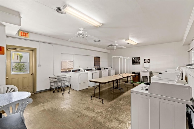 630 Windrush Bay Dr Unit 630, Tarpon Springs, FL 34689 - office area featuring washer and clothes dryer, ceiling fan, and light flooring