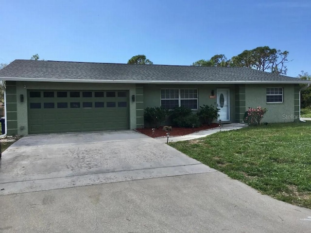 3856 Tarpon Rd, Venice, FL 34293 - single story home with an attached garage, a front yard, stucco siding, concrete driveway, and a shingled roof